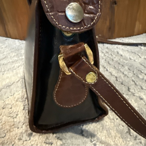 Vintage Leather Carlo Amboldi Black/Brown Crossbody Bottom Studs Smooth P - Picture 6 of 10